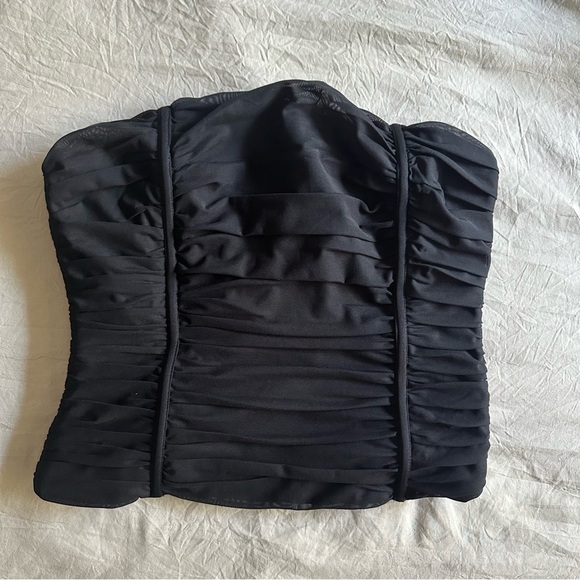 Zara Ruched Strapless Tulle Tube Top Black Medium - Picture 2 of 6